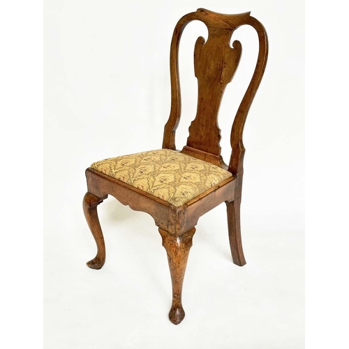 121 - QUEEN ANNE SIDE CHAIR, early 18th century English walnut, with drop in Persian upholstered seat and ... 