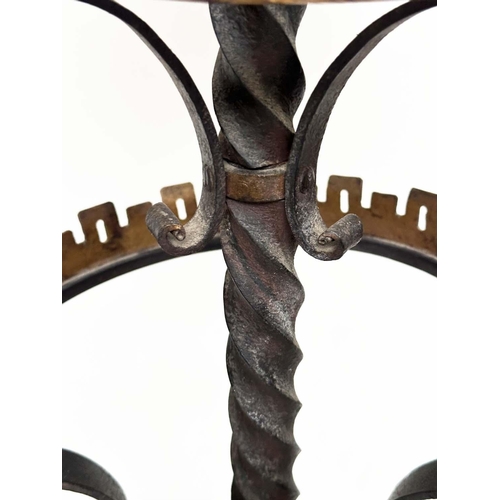 124 - STANDARD LAMP, late 19th/early 20th century wrought iron and parcel gilt with twisted column and scr... 