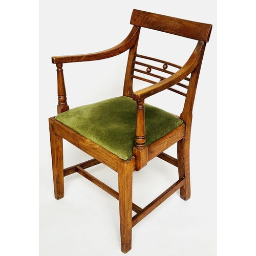 126 - ARMCHAIR, George III elm with ball and bar back and drop in velvet seat together with an antique sto... 