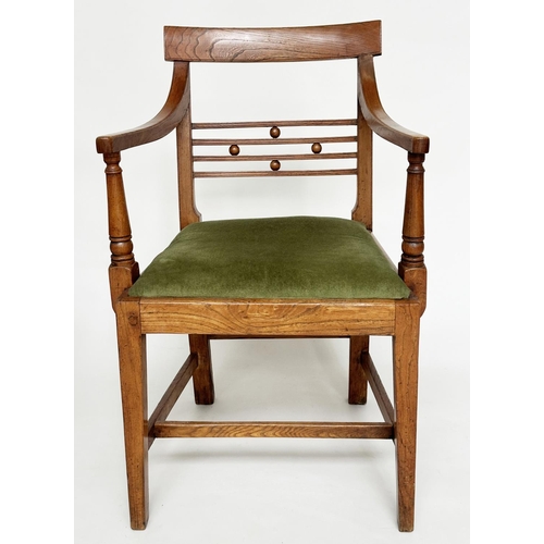 126 - ARMCHAIR, George III elm with ball and bar back and drop in velvet seat together with an antique sto... 