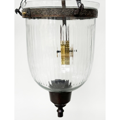 130 - BELL JAR HALL LANTERNS, a pair, with reeded glass jars and bronze style mounts, 64cm H. (2)