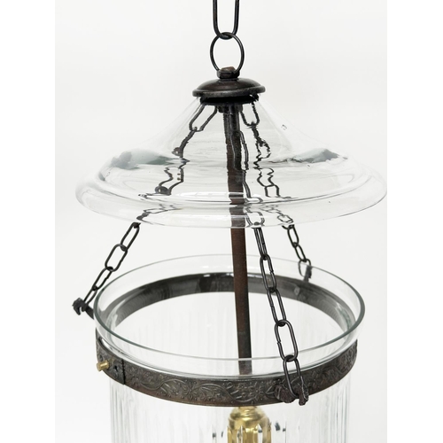 130 - BELL JAR HALL LANTERNS, a pair, with reeded glass jars and bronze style mounts, 64cm H. (2)