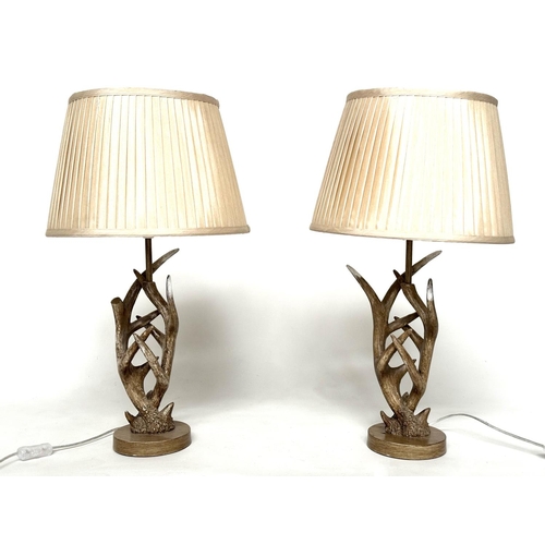 133 - ANTLER LAMPS, a pair, with faux antler bases and pleated shades, 64cm H. (2)