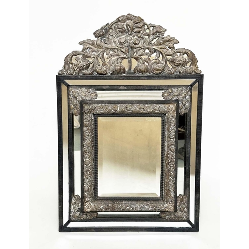 137 - DUTCH REPOUSSÉ WALL MIRROR, 19th century Dutch ebony moulded frame and silvered repoussé panels with... 