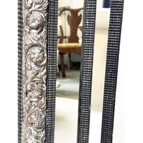 137 - DUTCH REPOUSSÉ WALL MIRROR, 19th century Dutch ebony moulded frame and silvered repoussé panels with... 