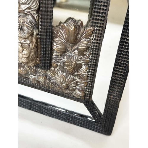 137 - DUTCH REPOUSSÉ WALL MIRROR, 19th century Dutch ebony moulded frame and silvered repoussé panels with... 