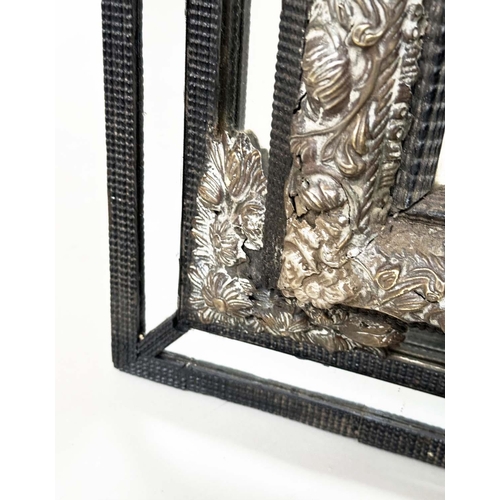 137 - DUTCH REPOUSSÉ WALL MIRROR, 19th century Dutch ebony moulded frame and silvered repoussé panels with... 