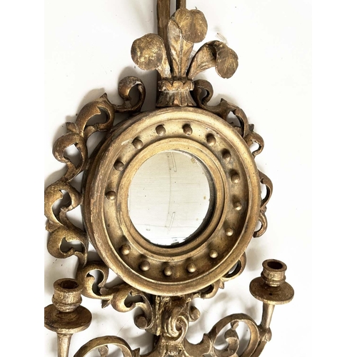 140 - GIRANDOLE, late 19th century Regency style carved giltwood with convex 'ball' mirror, fleur-de-lis, ... 