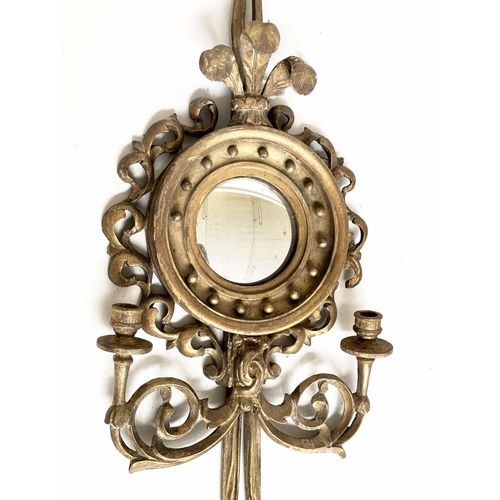 140 - GIRANDOLE, late 19th century Regency style carved giltwood with convex 'ball' mirror, fleur-de-lis, ... 