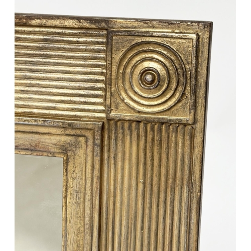 146 - WALL MIRROR, rectangular Regency style giltwood and gesso marbled with reeded frame and corner round... 