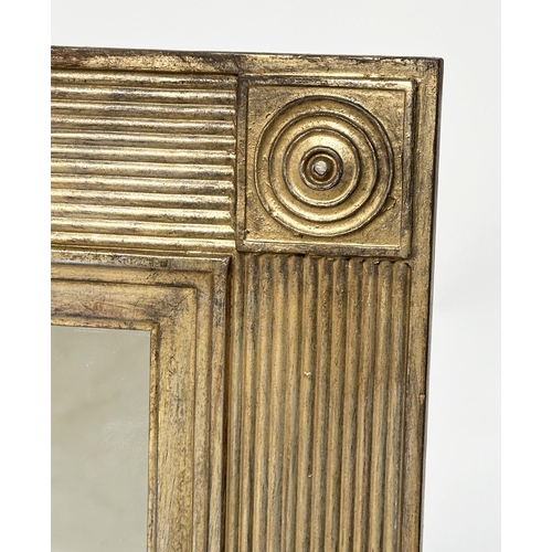 146 - WALL MIRROR, rectangular Regency style giltwood and gesso marbled with reeded frame and corner round... 