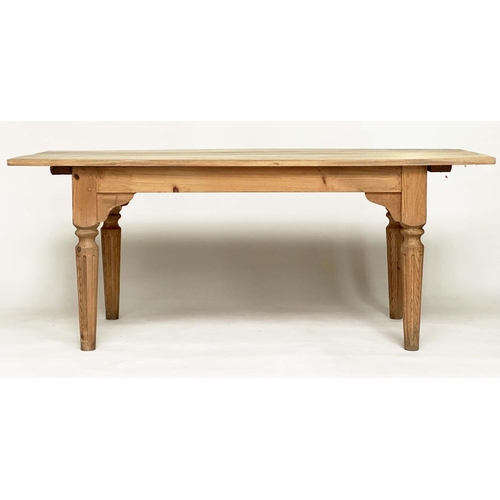 147 - FARMHOUSE/REFECTORY TABLE, vintage planked pine with substantial fluted supports, 183cm W x 77cm D x... 