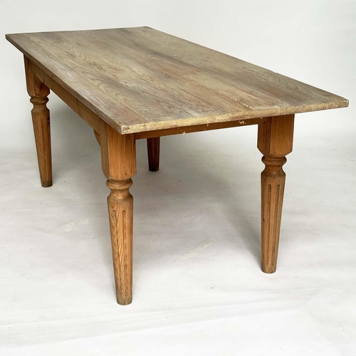 147 - FARMHOUSE/REFECTORY TABLE, vintage planked pine with substantial fluted supports, 183cm W x 77cm D x... 