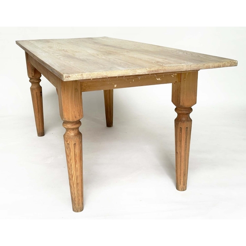 147 - FARMHOUSE/REFECTORY TABLE, vintage planked pine with substantial fluted supports, 183cm W x 77cm D x... 