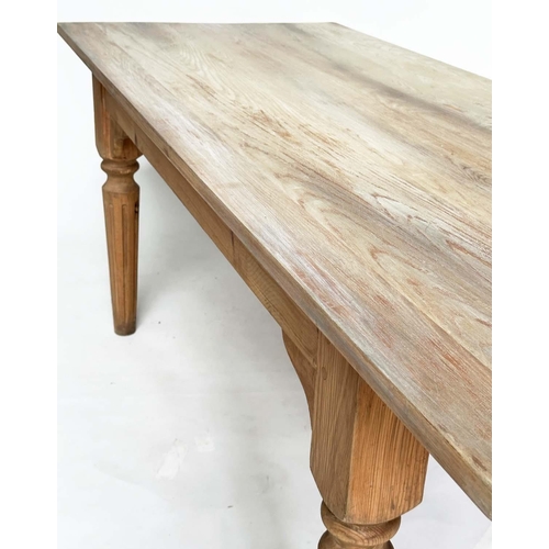 147 - FARMHOUSE/REFECTORY TABLE, vintage planked pine with substantial fluted supports, 183cm W x 77cm D x... 