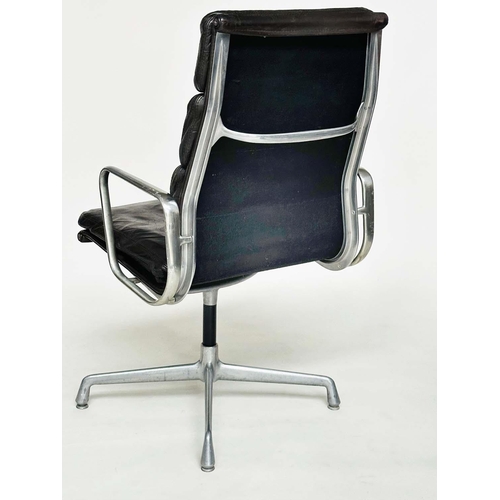 153 - DESK CHAIR BY HERMAN MILLER, Aluminium Group vintage 1960s, soft pad tan leather stamped under.