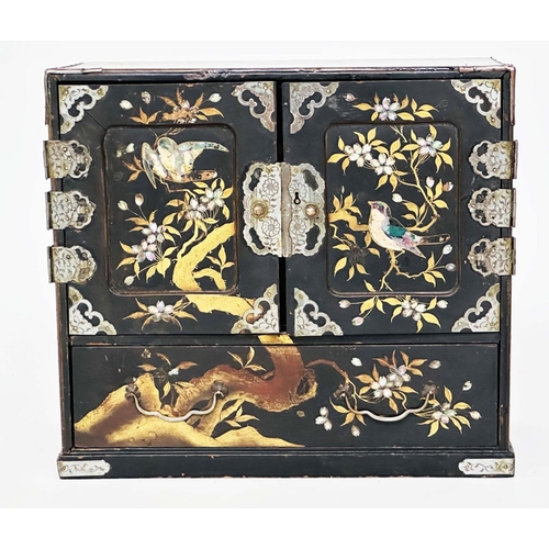 157 - 'BIRD' TABLE TOP CABINET, 19th century Chinese Quing dynasty gilt lacquered and mother of pearl inse... 