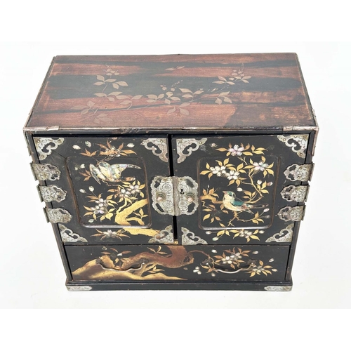 157 - 'BIRD' TABLE TOP CABINET, 19th century Chinese Quing dynasty gilt lacquered and mother of pearl inse... 