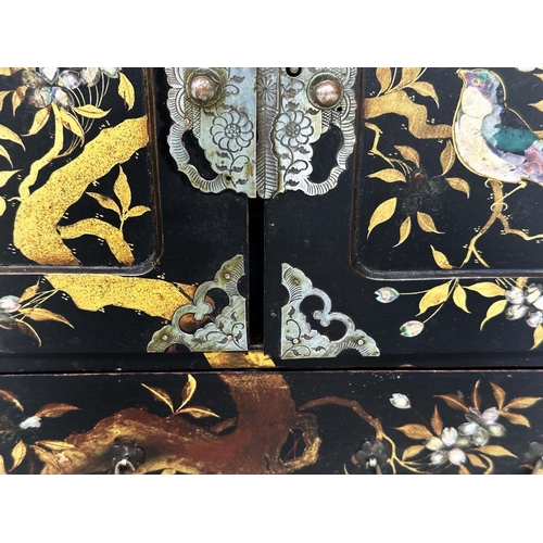 157 - 'BIRD' TABLE TOP CABINET, 19th century Chinese Quing dynasty gilt lacquered and mother of pearl inse... 