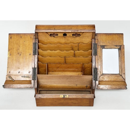 160 - STATIONERY BOXES, Victorian burr walnut with sloping two door front, fitted interior and blind botto... 