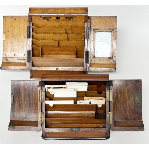 160 - STATIONERY BOXES, Victorian burr walnut with sloping two door front, fitted interior and blind botto... 