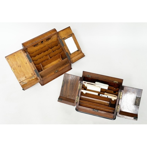 160 - STATIONERY BOXES, Victorian burr walnut with sloping two door front, fitted interior and blind botto... 