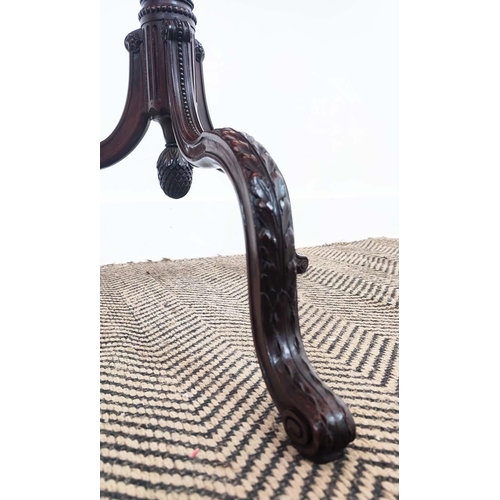 213 - CANDLE STAND, circa 1900, mahogany, an oval top with carved detail to edge, on a reeded column with ... 