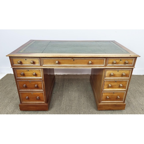 219 - PEDESTAL DESK, Victorian mahogany, circa 1870, with green leather top above nine drawers on castors,... 