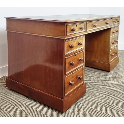 219 - PEDESTAL DESK, Victorian mahogany, circa 1870, with green leather top above nine drawers on castors,... 