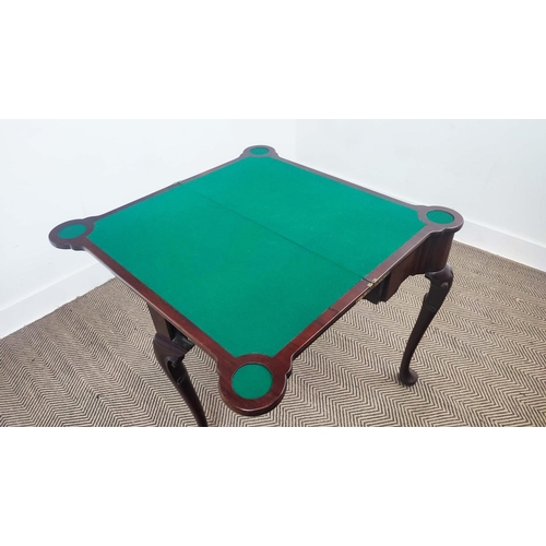 220 - CARD TABLE, Georgian and later mahogany with green baize playing surface and frieze drawer, 80cm W x... 