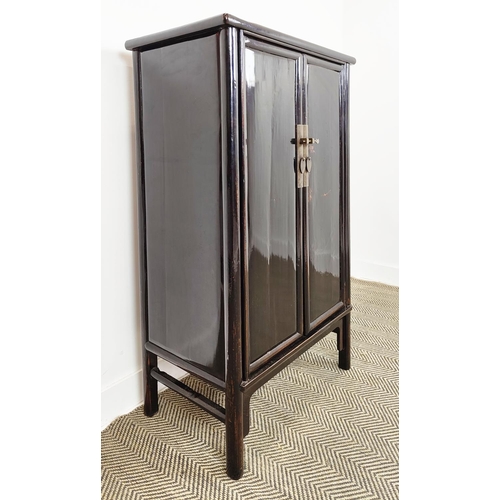 227 - MARRIAGE CABINET, Chinese black lacquered, 133cm H x 72cm x 42cm.