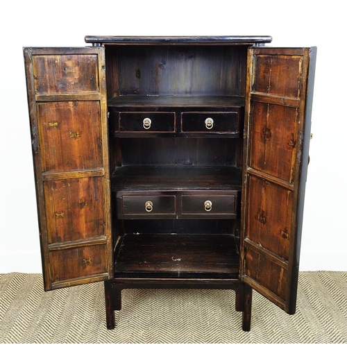 227 - MARRIAGE CABINET, Chinese black lacquered, 133cm H x 72cm x 42cm.