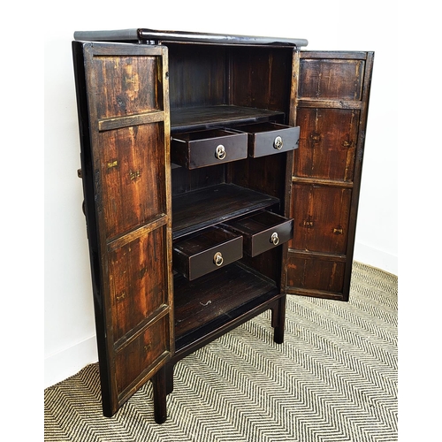 227 - MARRIAGE CABINET, Chinese black lacquered, 133cm H x 72cm x 42cm.