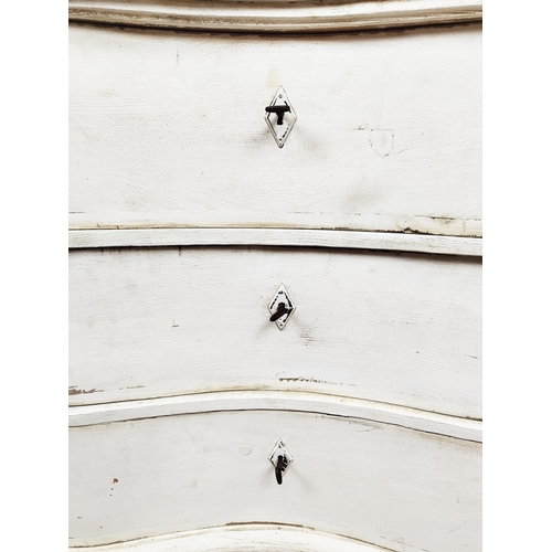 228 - COMMODE, Gustavian design white painted with three drawers, 84cm H x 109cm W x 55cm D.