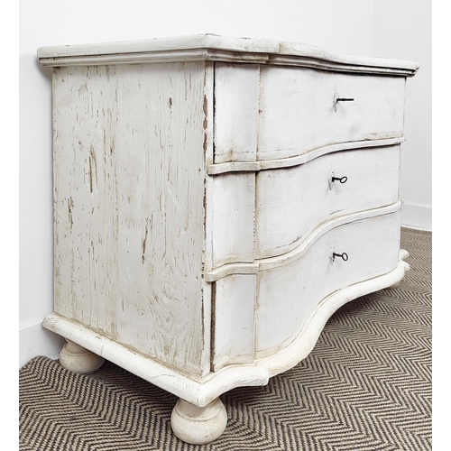 228 - COMMODE, Gustavian design white painted with three drawers, 84cm H x 109cm W x 55cm D.