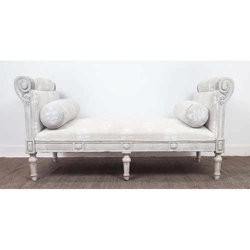 229 - DAYBED, Gustavian design painted frame with striped and patterned upholstery, 80cm H x 158cm W x 60c... 