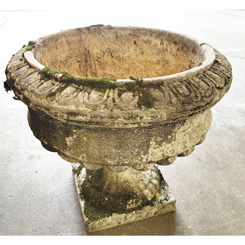 230 - URN PLANTERS, a pair, reconstituted stone, 43cm H x 46cm W. (2)