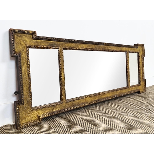 231 - WALL MIRROR, 19th century giltwood with triple plates, 53cm x 140cm.