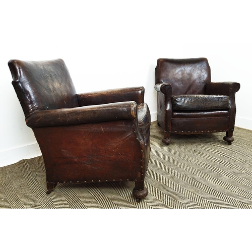 232 - CLUB ARMCHAIRS, a pair, early 20th century, brown leather, each 72cmx  82cm H. (2)