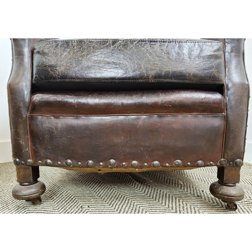 232 - CLUB ARMCHAIRS, a pair, early 20th century, brown leather, each 72cmx  82cm H. (2)