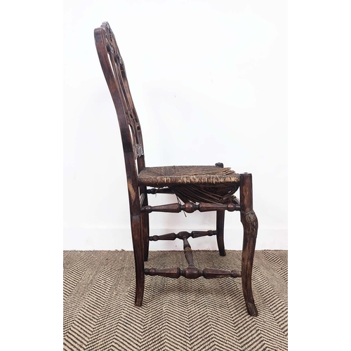 233 - DINING CHAIRS, a set of four, 19th century Italian walnut and gilt heightened, with carved show fram... 