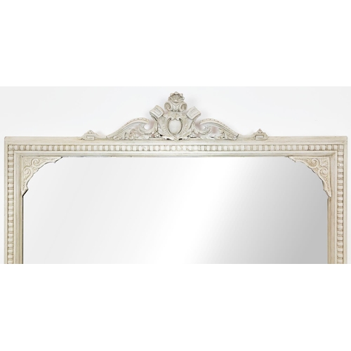 234 - OVERMANTEL MIRROR, 19th century and later grey painted, 112cm x 146cm H.