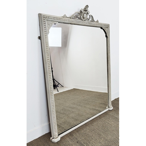 234 - OVERMANTEL MIRROR, 19th century and later grey painted, 112cm x 146cm H.