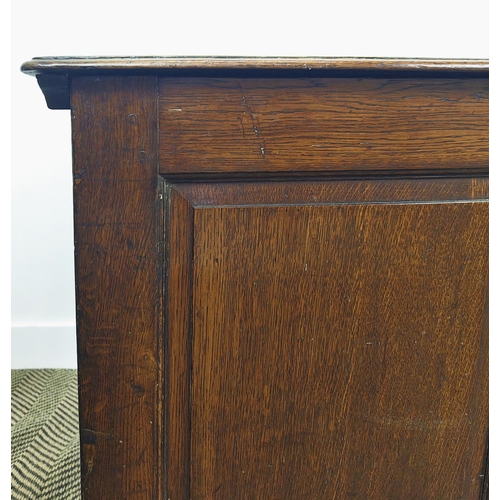 235 - COFFER, early 18th century Georgian oak, of large proportions with a rising lid and triple panelled ... 