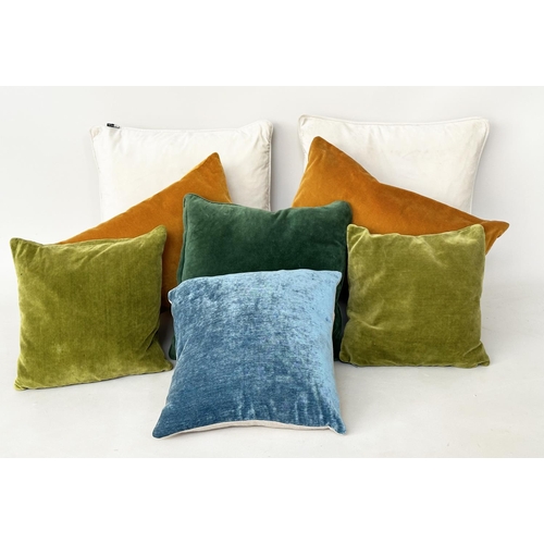 241 - VELVET CUSHIONS, an assortment of eight including from Heals and India Jane, largest width 50cm W. (... 