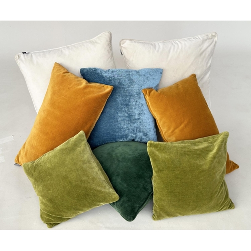 241 - VELVET CUSHIONS, an assortment of eight including from Heals and India Jane, largest width 50cm W. (... 