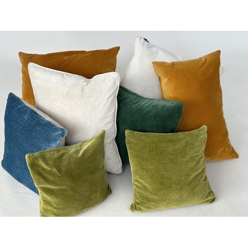 241 - VELVET CUSHIONS, an assortment of eight including from Heals and India Jane, largest width 50cm W. (... 