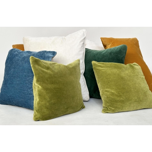 241 - VELVET CUSHIONS, an assortment of eight including from Heals and India Jane, largest width 50cm W. (... 