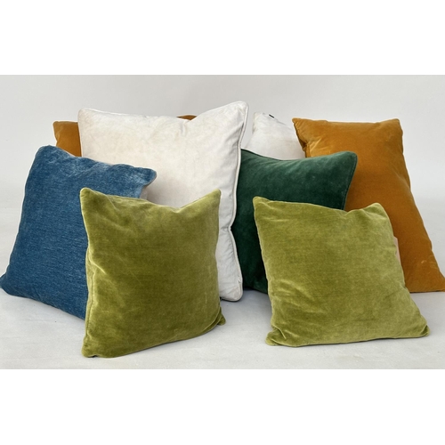 241 - VELVET CUSHIONS, an assortment of eight including from Heals and India Jane, largest width 50cm W. (... 