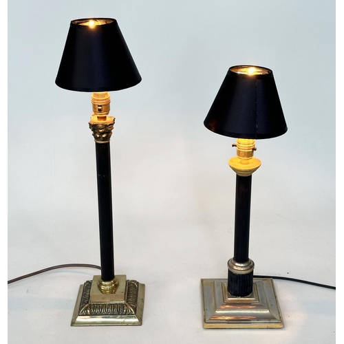 244 - COLUMN TABLE LAMPS, neo classical style black fluted column, Corinthian-capped and stepped base toge... 